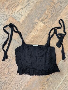 FARM Rio Black Eyelet Tie-Strap Camisole Crop Top
